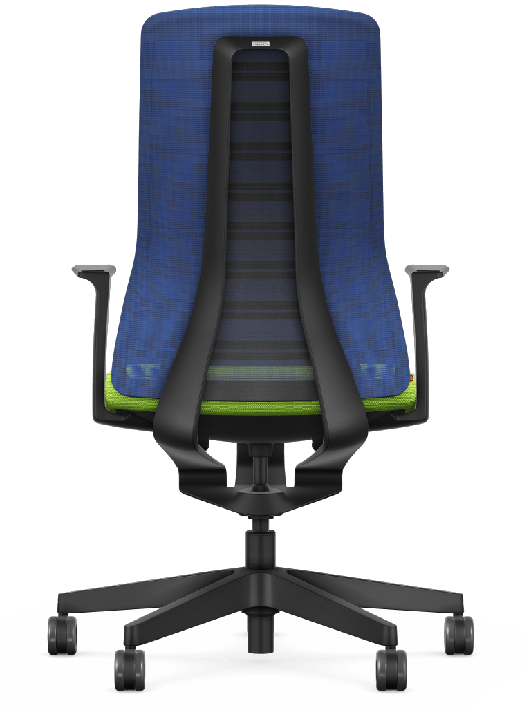 Bürostuhl / Drehstuhl Interstuhl PURE ACTIVE Edition, Rücken Netz blau - Sitz Stoff grün - mit Armlehnen