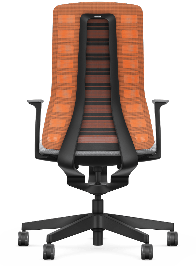 Bürostuhl / Drehstuhl Interstuhl PURE ACTIVE Edition, Rücken Netz orange - Sitz Stoff hellgrau - mit Armlehnen