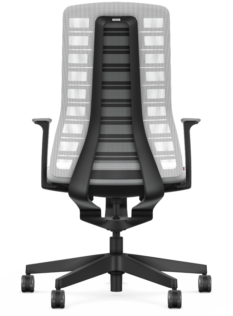Bürostuhl / Drehstuhl Interstuhl PURE ACTIVE Edition, Rücken Netz weiß - Sitz Stoff hellgrau - mit Armlehnen