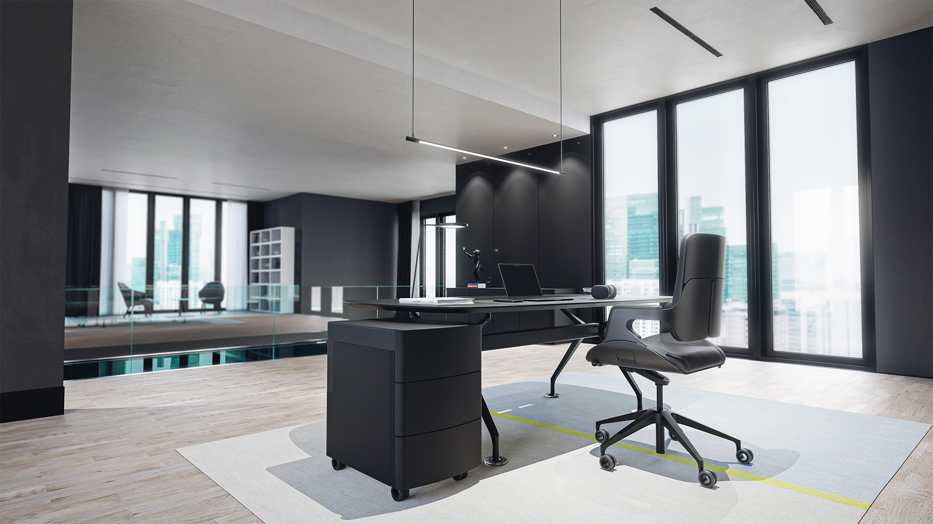 Schwarzer Leder Luxus Bürostuhl